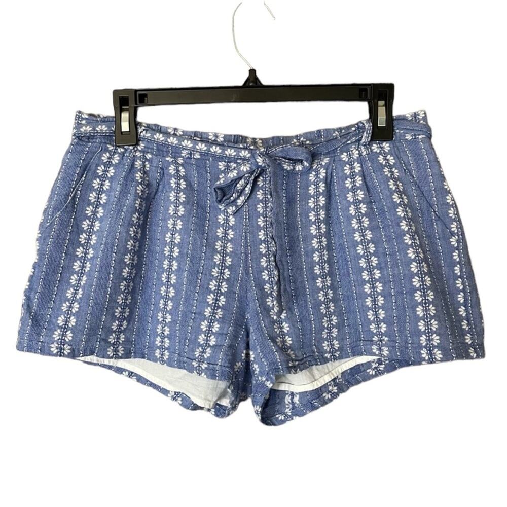 Splendid Chambray Jacquard Pull On Shorts Tie Belt Blue White Size Medium